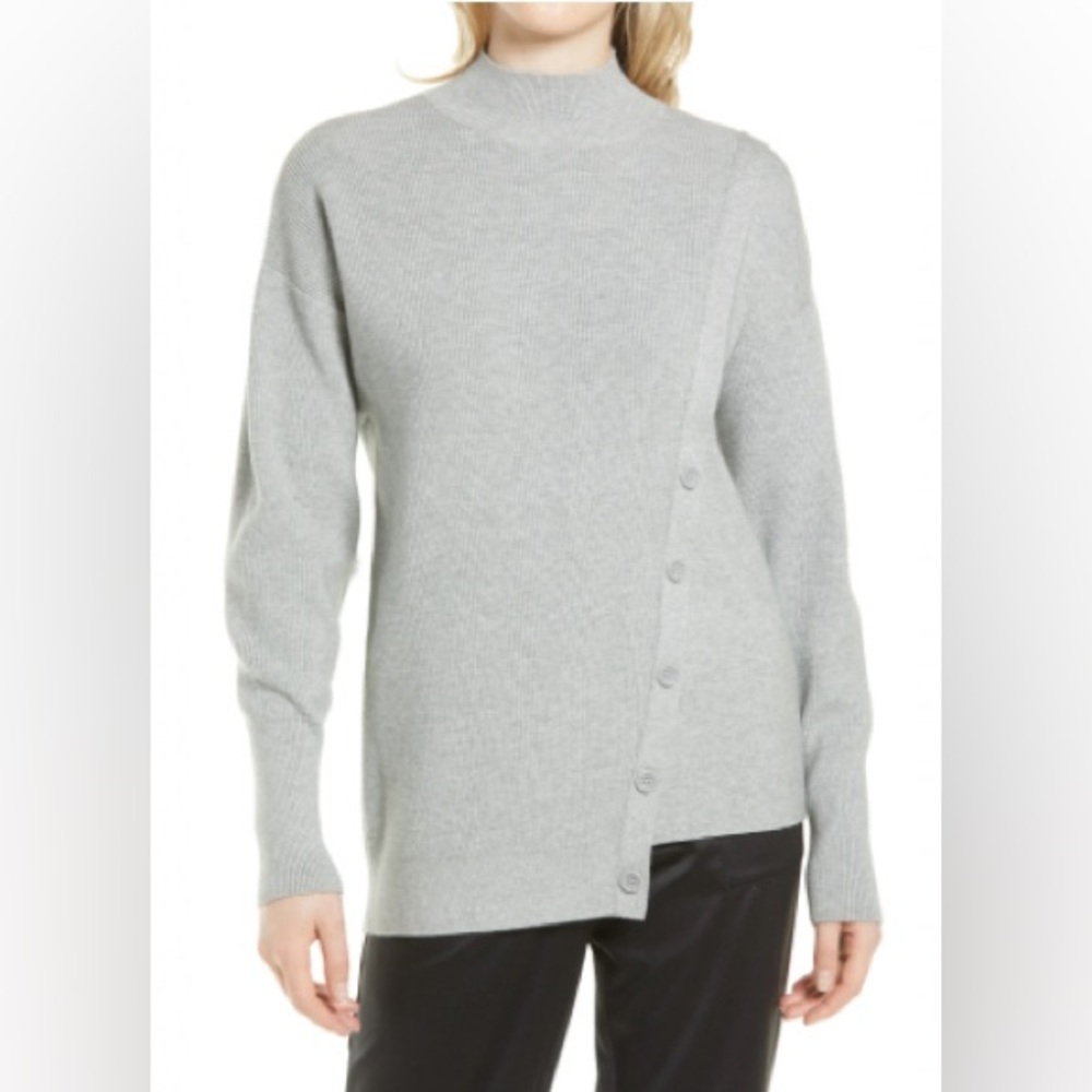 Halogen Mock Neck Stitch Mixed Texture Sweater in Gray. Size M.